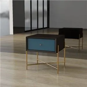 कस्टम नाइटस्टैंड चित्रित काले और नीले लाह और पीतल के पैरों में दराज के साथ